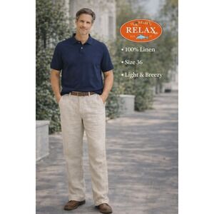 Tommy Bahama Relax Mens 100% Linen Pants Beige Straight Leg Size 36x30